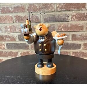 German Erzgebirge Volkskunst Wooden Waiter Figurine Serving Tray Drinks Food